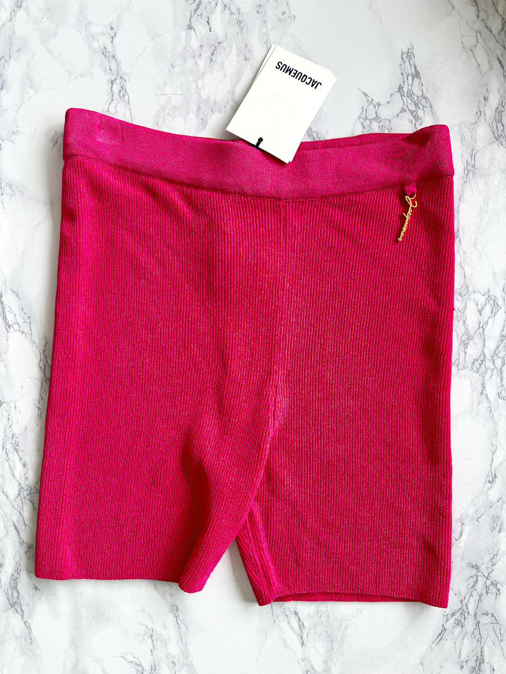 Jacquemus Le Short Pralu Pink Logo Embellished Biker Shorts