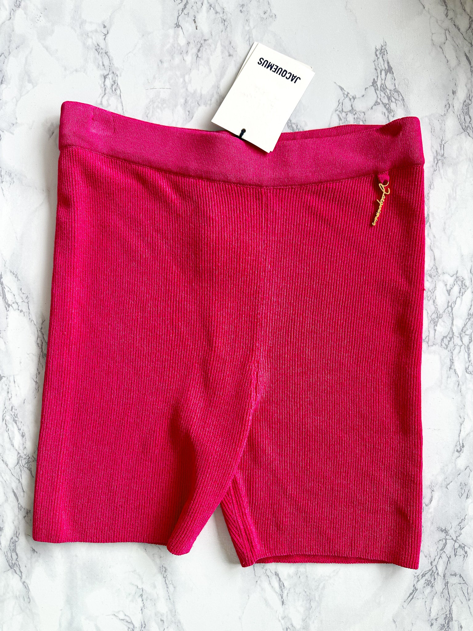 Jacquemus Le Short Pralu Pink Logo Embellished Biker Shorts