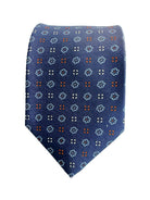 Drake's Navy Silk Tie With Blue Stencil Floral Design