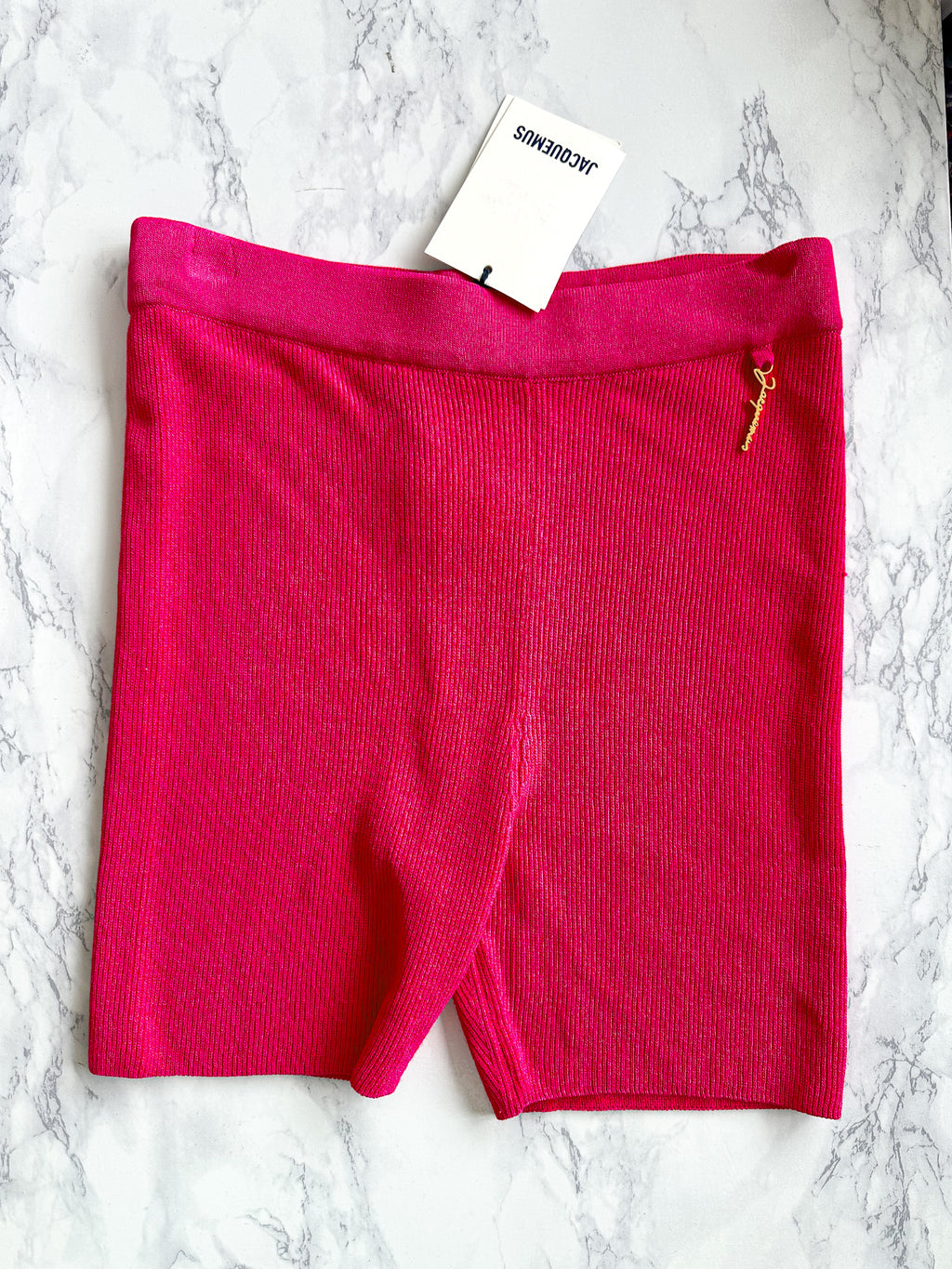 Jacquemus Le Short Pralu Pink Logo Embellished Biker Shorts