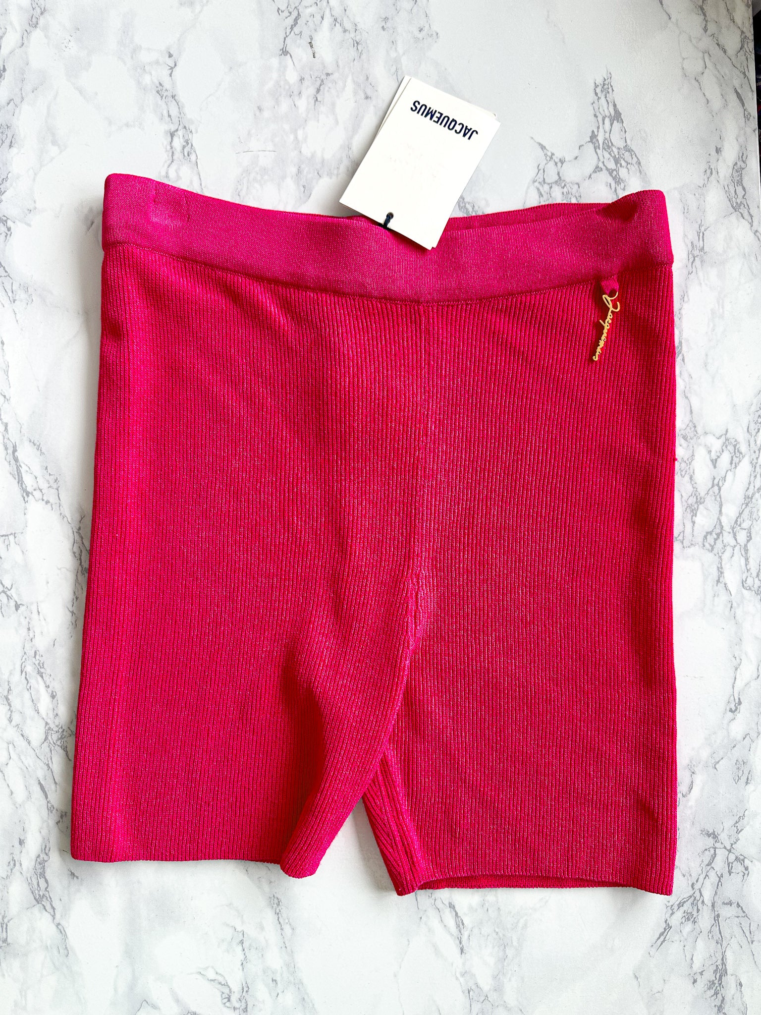 Jacquemus Le Short Pralu Pink Logo Embellished Biker Shorts