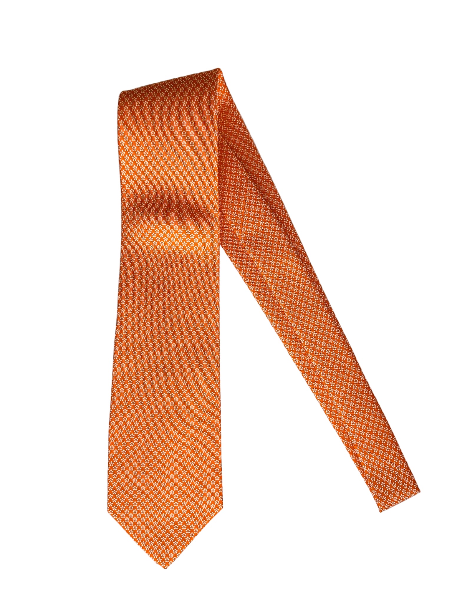 Drake's Orange Silk Tie With White Floral