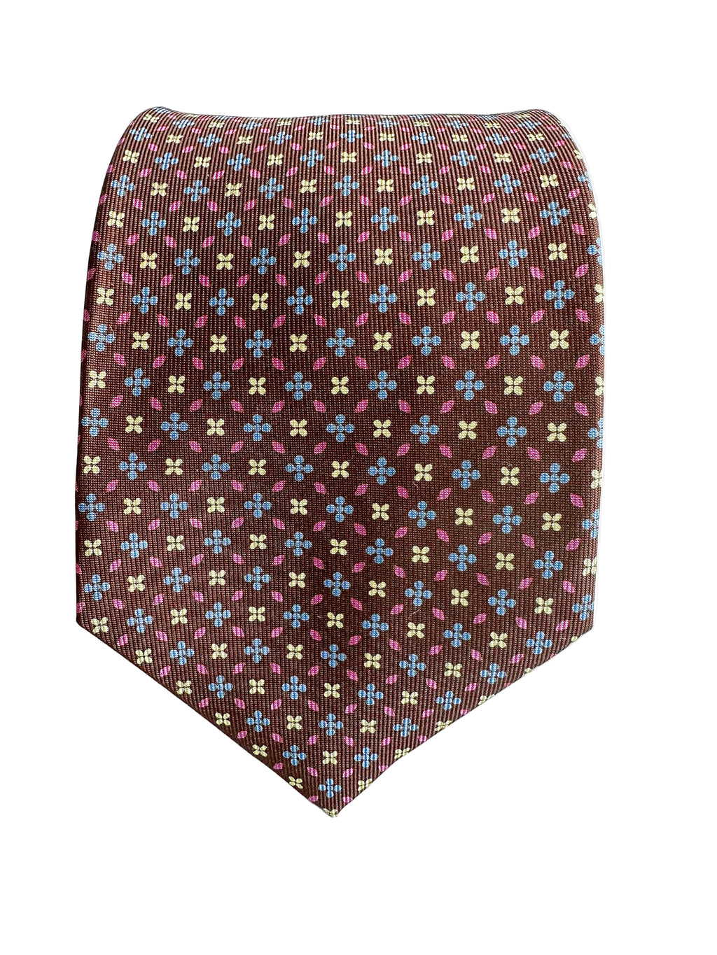 Drake's Brown Silk Tie With Blue & Yellow Floral