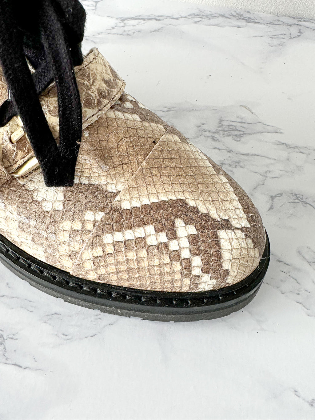 ALLSAINTS Combat Snake Print Lace Zip Chunky Heel Ankle Donita Boots (EU 36)