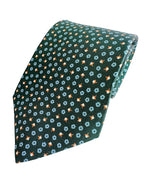 Drake's Dark Green Silk Tie With Blue Floral Print