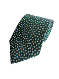Drake's Dark Green Silk Tie With Blue Floral Print 