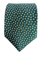 Drake's Dark Green Silk Tie With Blue Floral Print