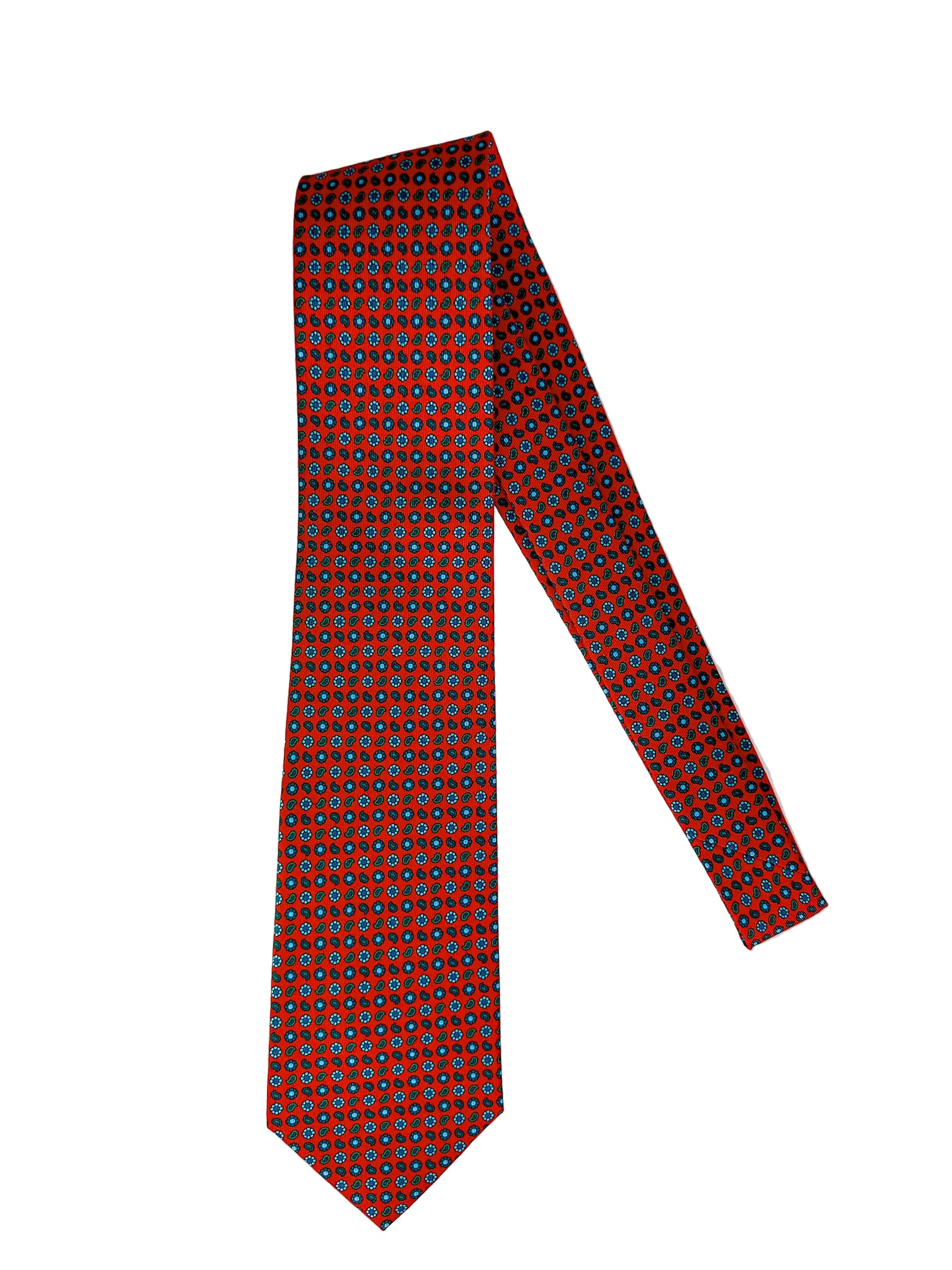 Drake's Red Silk Tie With Paisley Floral Print