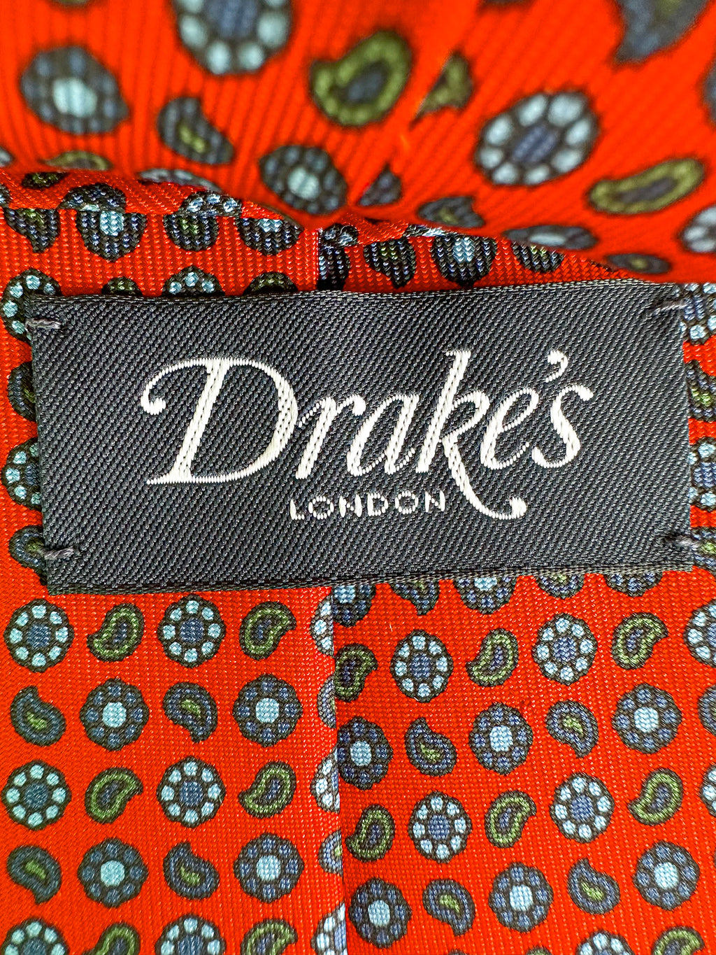 Drake's Red Silk Tie With Paisley Floral Print