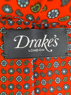Drake's Red Silk Tie With Paisley Floral Print