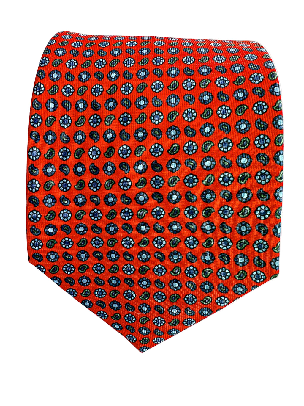 Drake's Red Silk Tie With Paisley Floral Print