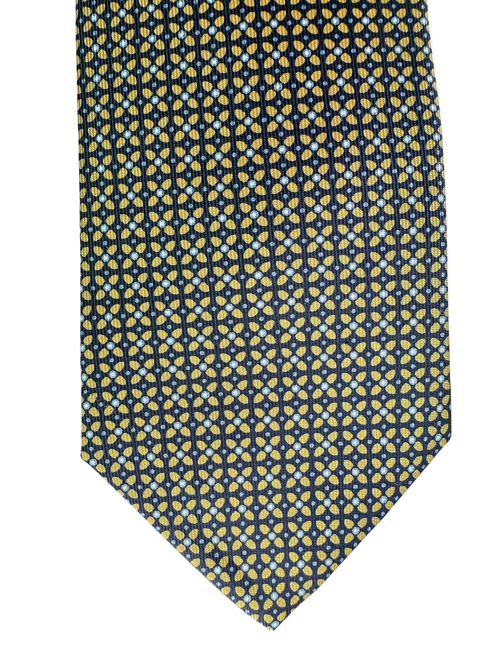 Drake's Navy Silk Tie With Mustard Cross Print