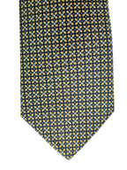 Drake's Navy Silk Tie With Mustard Cross Print