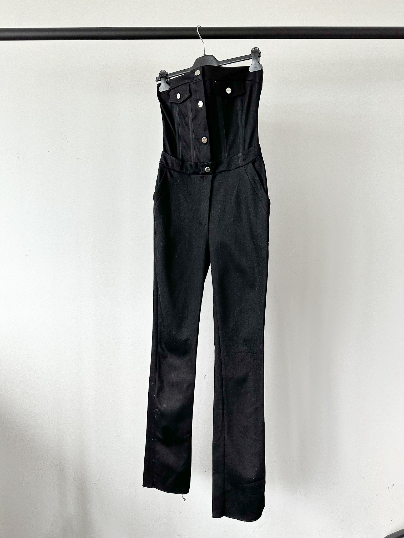 David Koma Black Branded Button-Up Western Denim Canvas Jumpsuit - House Of Huntington