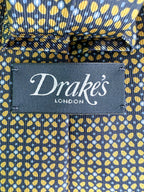 Drake's Navy Silk Tie With Mustard Cross Print