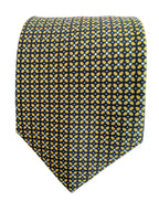 Drake's Navy Silk Tie With Mustard Cross Print