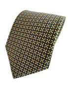 Drake's Navy Silk Tie With Mustard Cross Print 