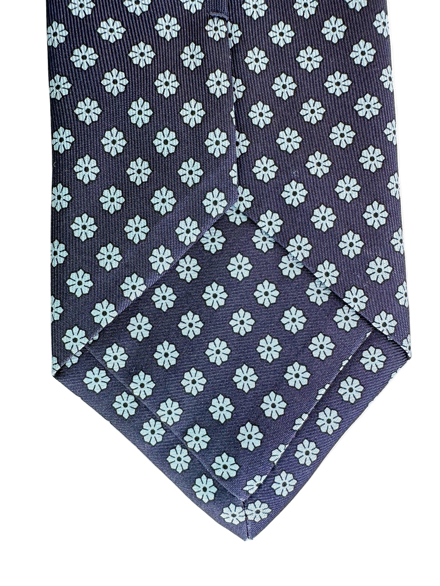 Drake's Navy Silk Tie With Blue Floral Print