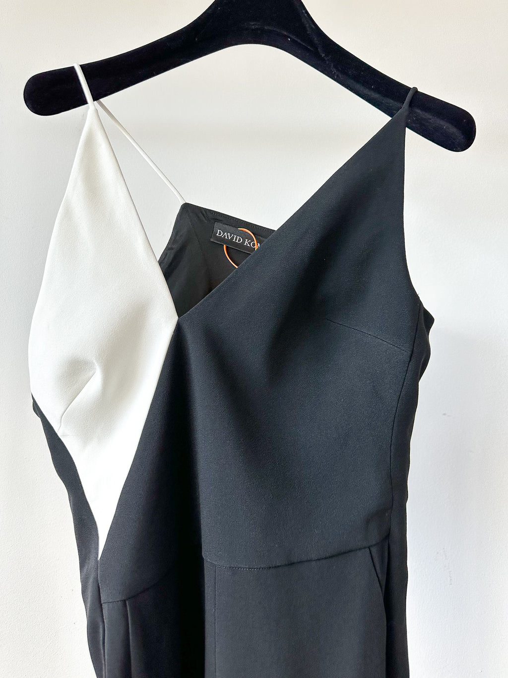 David Koma Monochrome Crepe V-Cut Strappy Black White Jumpsuit - House Of Huntington