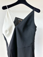 David Koma Monochrome Crepe V-Cut Strappy Black White Jumpsuit - House Of Huntington