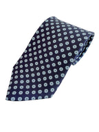 Drake's Navy Silk Tie With Blue Floral Print
