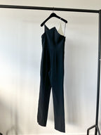 David Koma Monochrome Crepe V-Cut Strappy Black White Jumpsuit - House Of Huntington