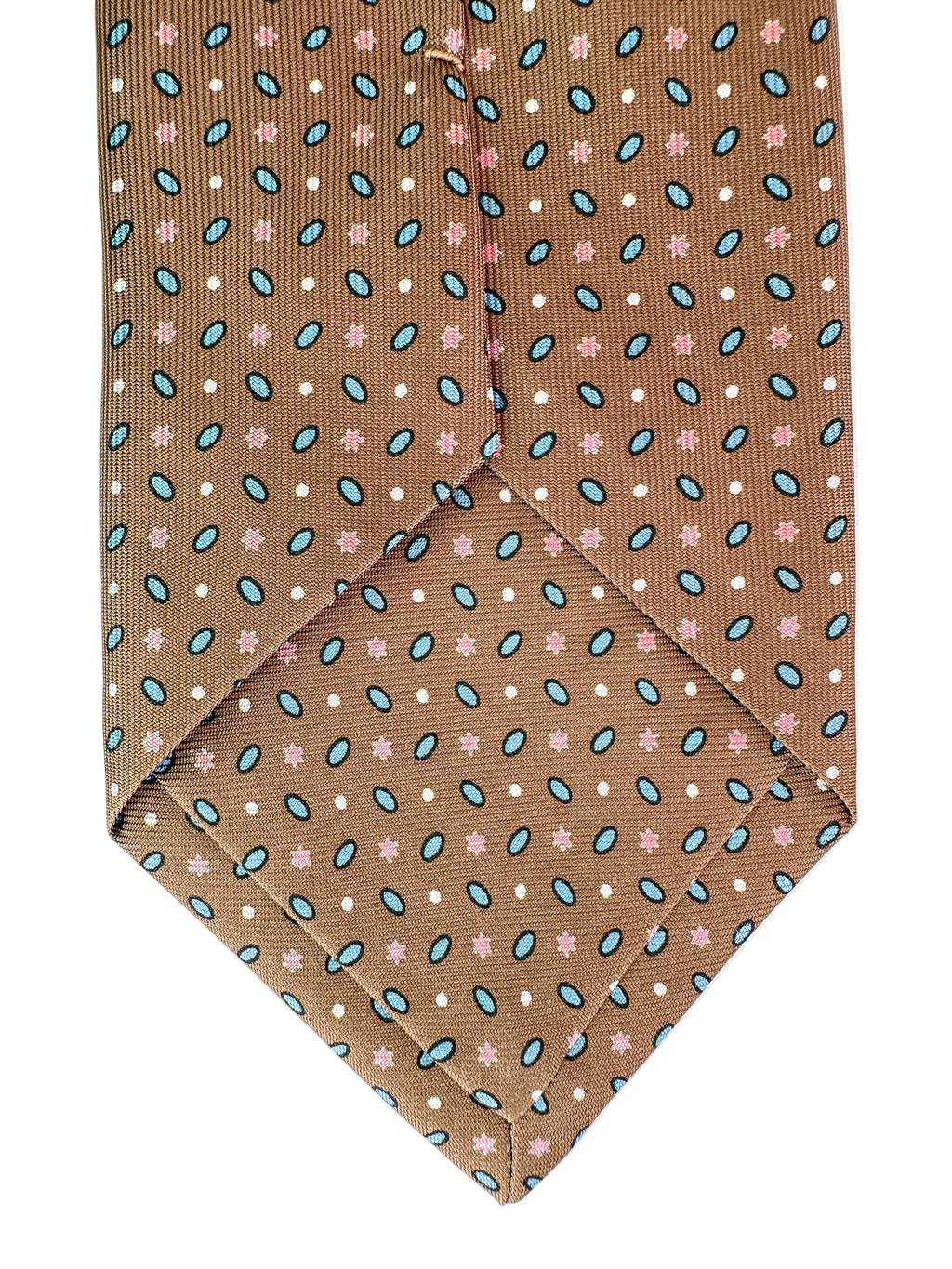 Drake's Brown Silk Tie Pink Floral Ovel Print