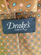 Drake's Brown Silk Tie Pink Floral Ovel Print