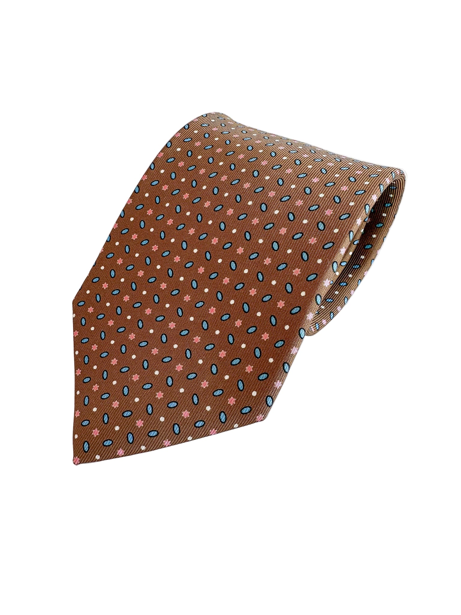 Drake's Brown Silk Tie Pink Floral Ovel Print