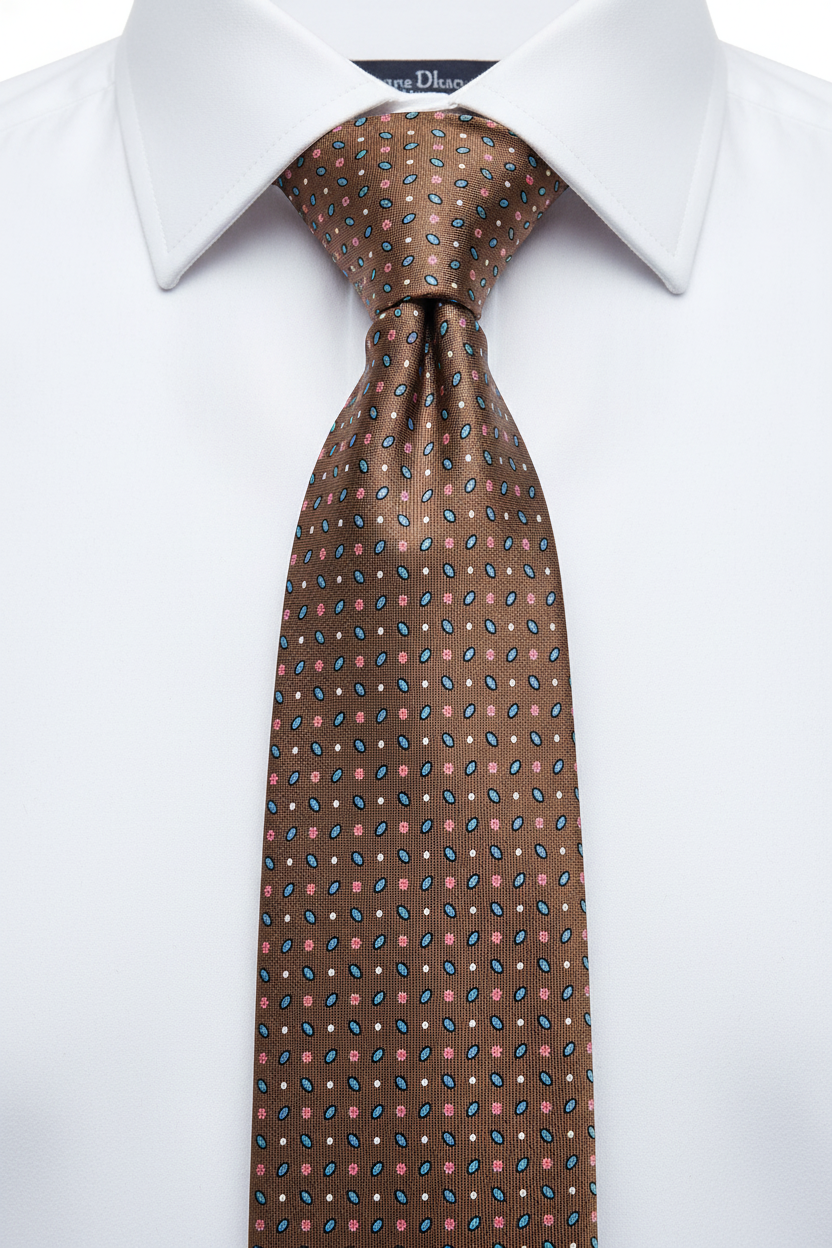 Drake's Brown Silk Tie Pink Floral Ovel Print