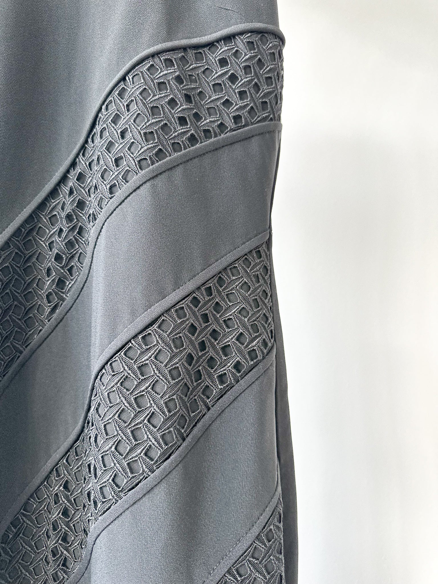 David Koma Black Strappy Crepe Crochet Eyelet Detail Maxi Gown Dress - House Of Huntington