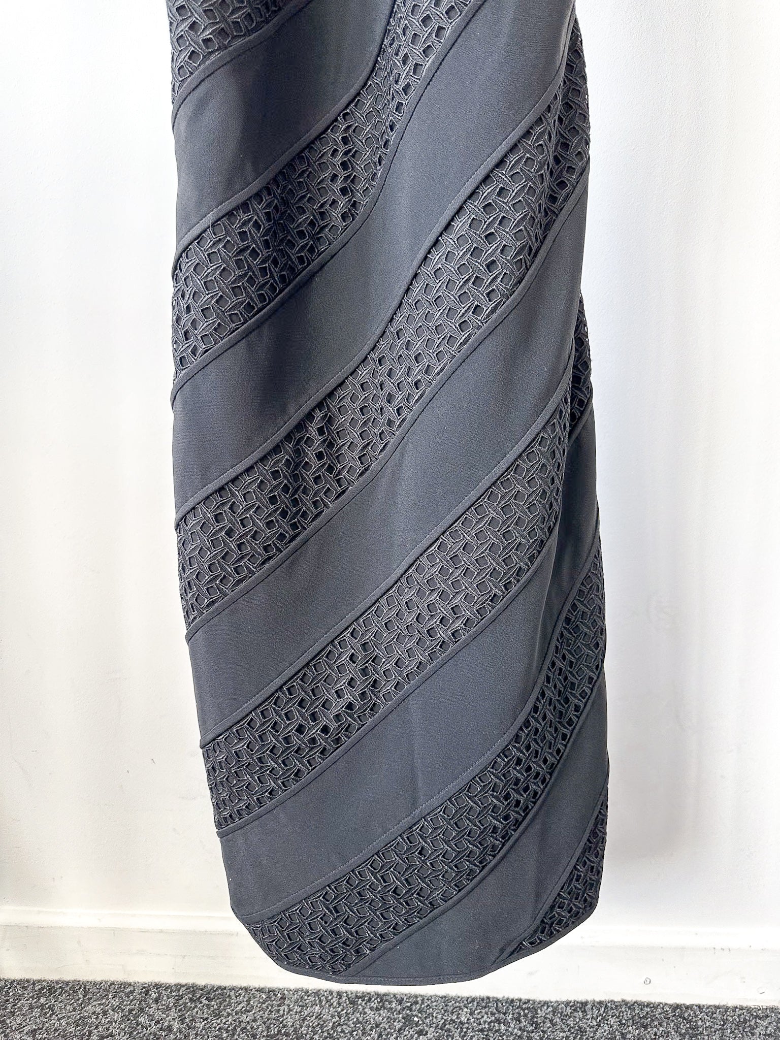 David Koma Black Strappy Crepe Crochet Eyelet Detail Maxi Gown Dress - House Of Huntington