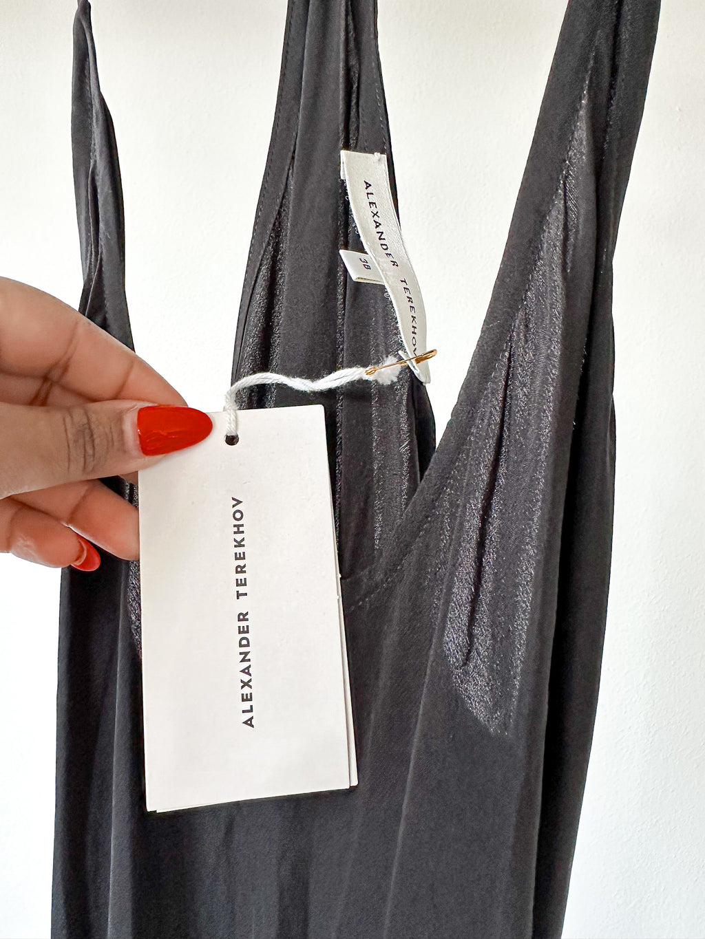 Alexander Terekhov Black High Slit Leg Silk Dress