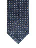 Drake's Navy Blue Silk Tie With Mustard Dot Floral and Blue Cross
