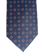Drake's Navy Silk Tie With Mustard Stencil Floral Design