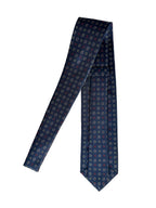 Drake's Navy Silk Tie With Mustard Stencil Floral Design