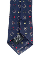 Drake's Navy Silk Tie With Mustard Stencil Floral Design