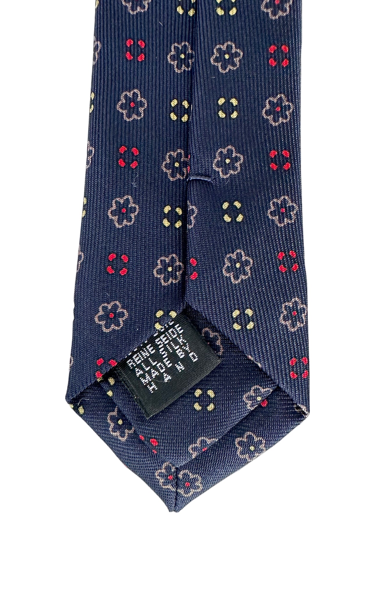 Drake's Navy Silk Tie With Mustard Stencil Floral Design