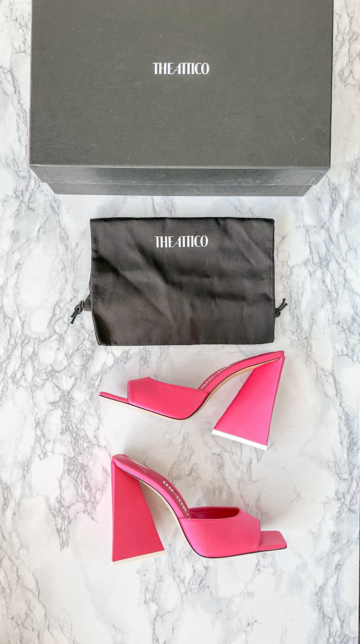 The Attico Devon Pink Satin High Heel Mules