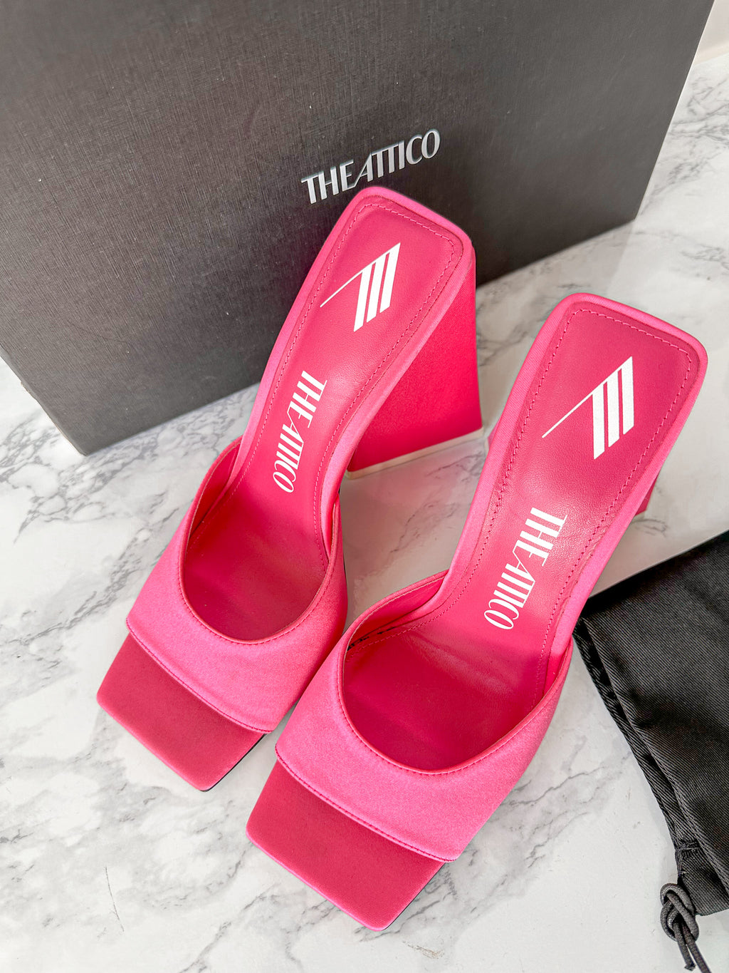 The Attico Devon Pink Satin High Heel Mules