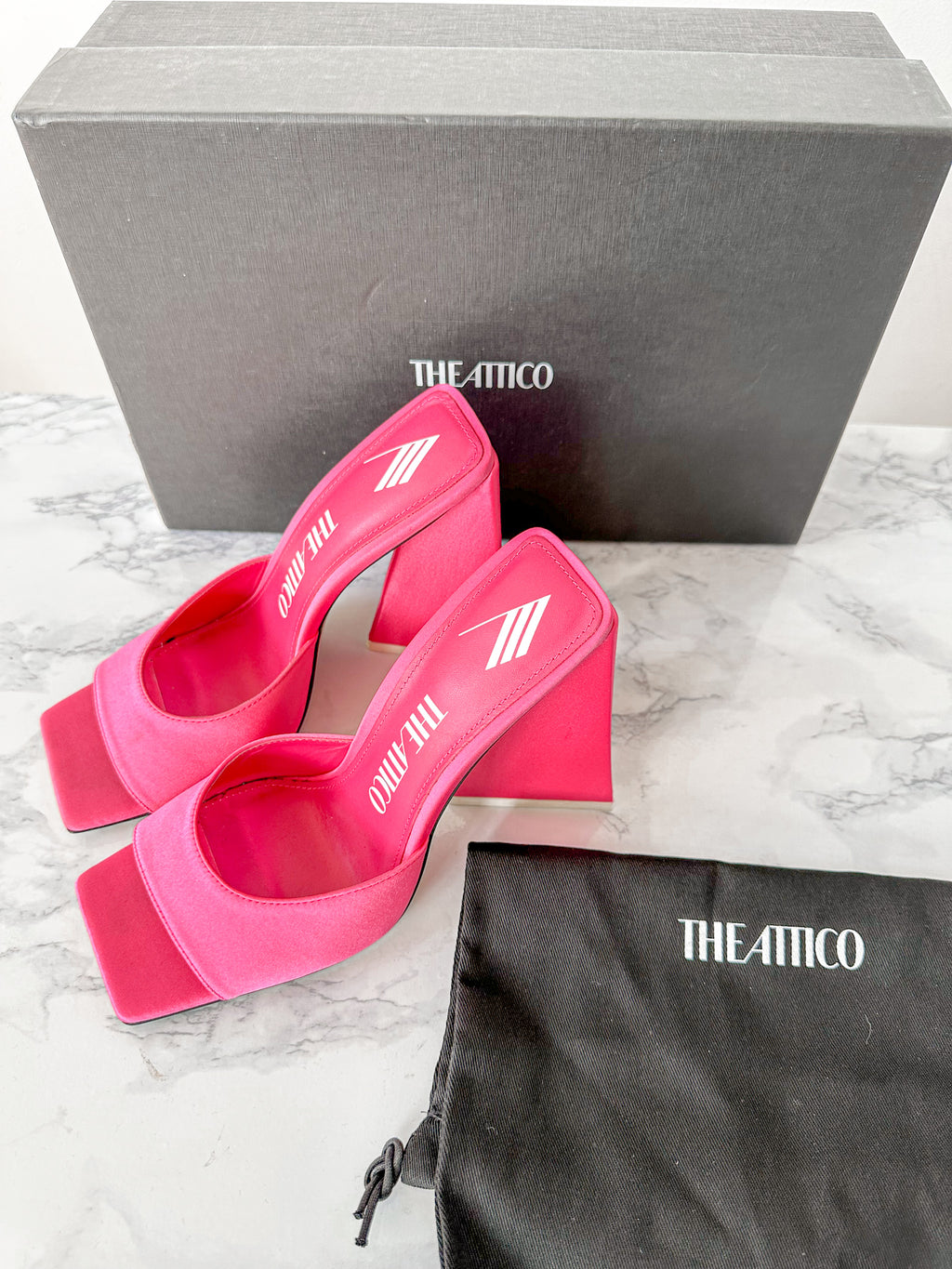 The Attico Devon Pink Satin High Heel Mules
