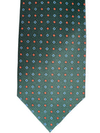 Drake's Dark Green Silk Tie With Blue Red Diamond Print
