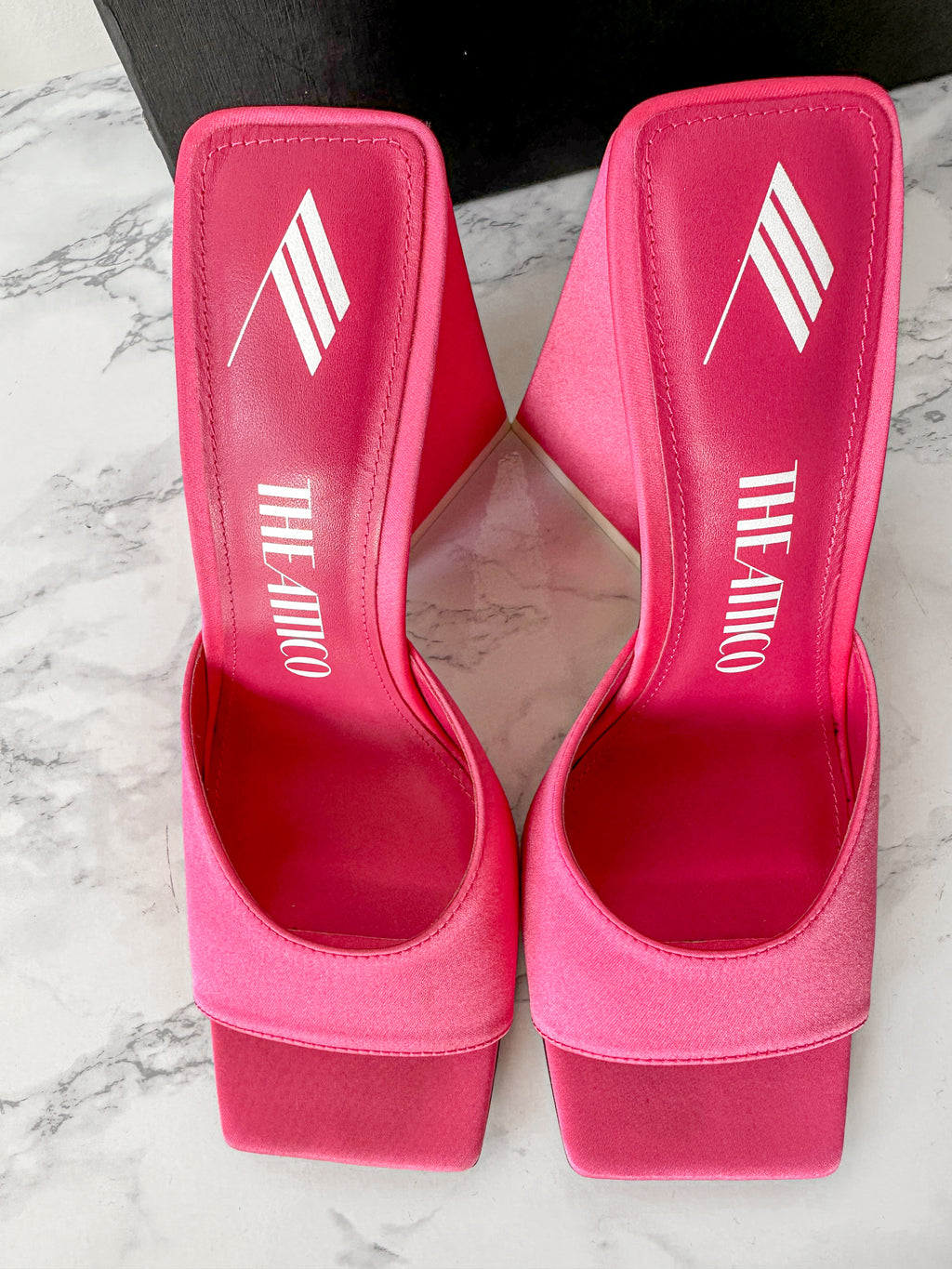 The Attico Devon Pink Satin High Heel Mules