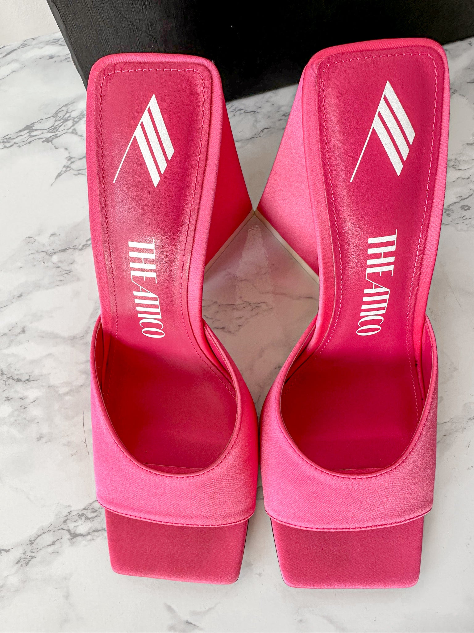 The Attico Devon Pink Satin High Heel Mules