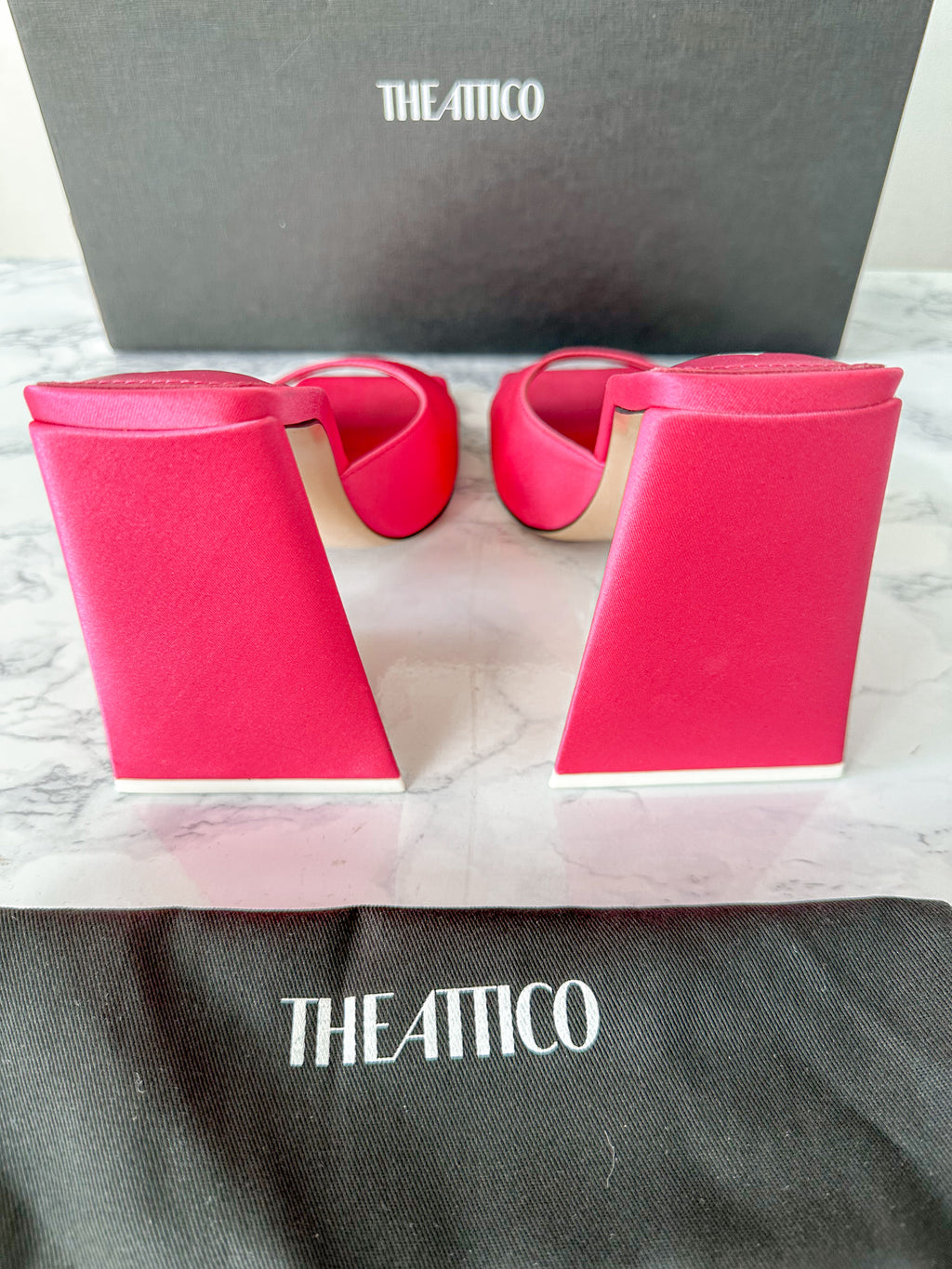 The Attico Devon Pink Satin High Heel Mules