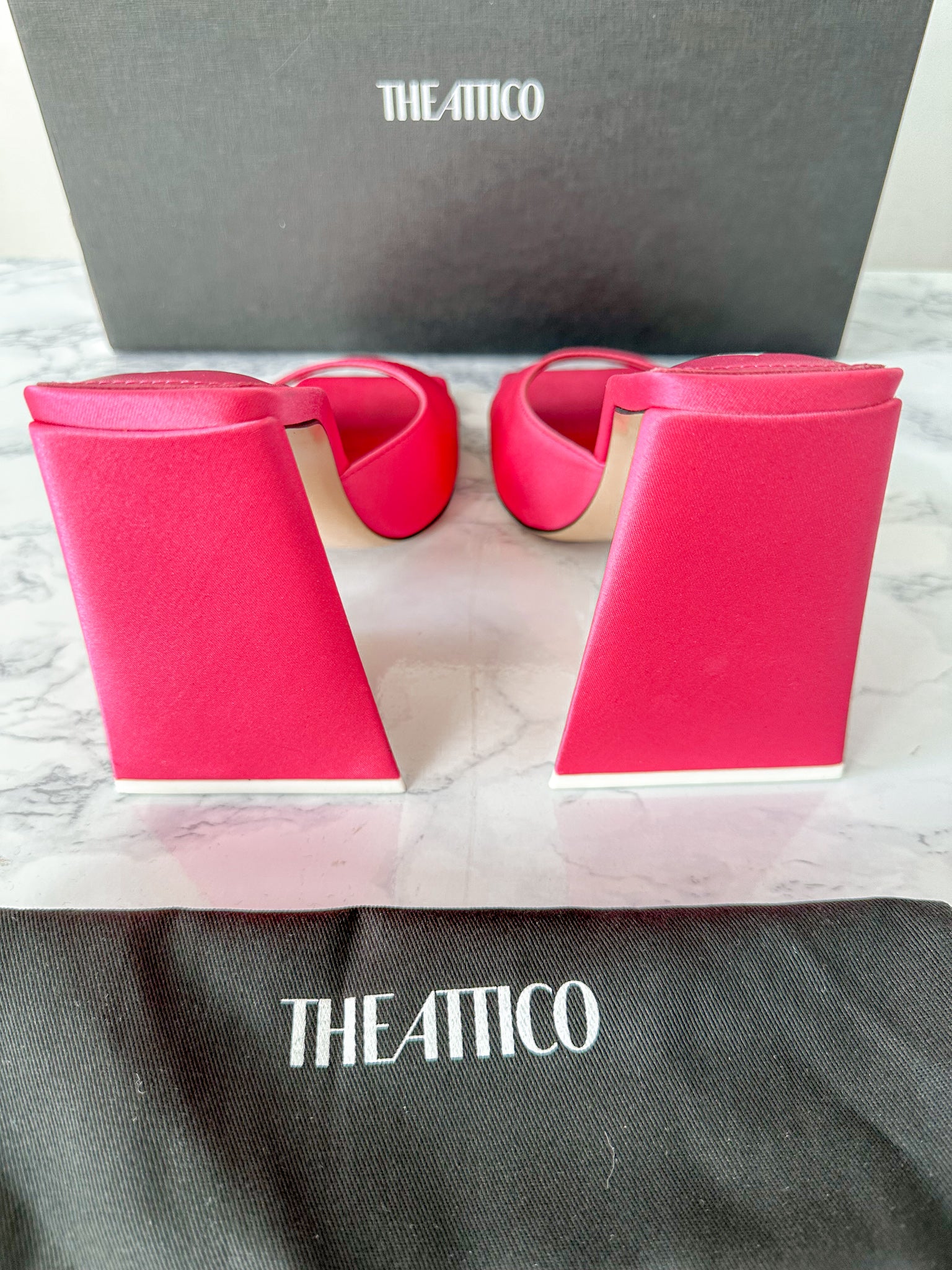 The Attico Devon Pink Satin High Heel Mules