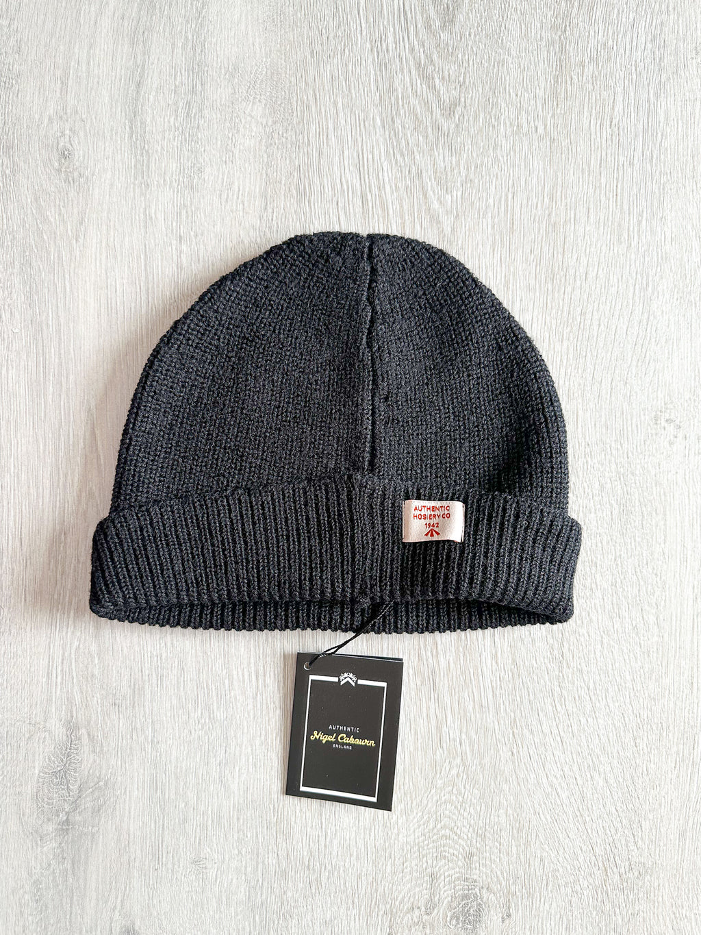 NigeI Cabourn Broad Arrow Wool Beanie Hat - Black