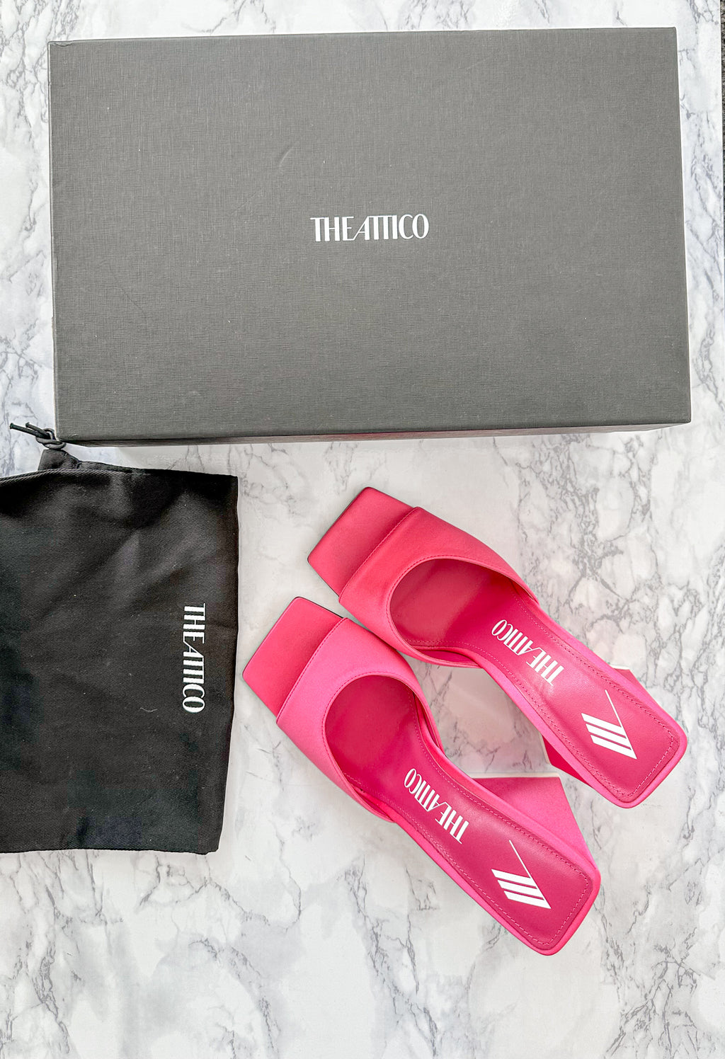 The Attico Devon Pink Satin High Heel Mules