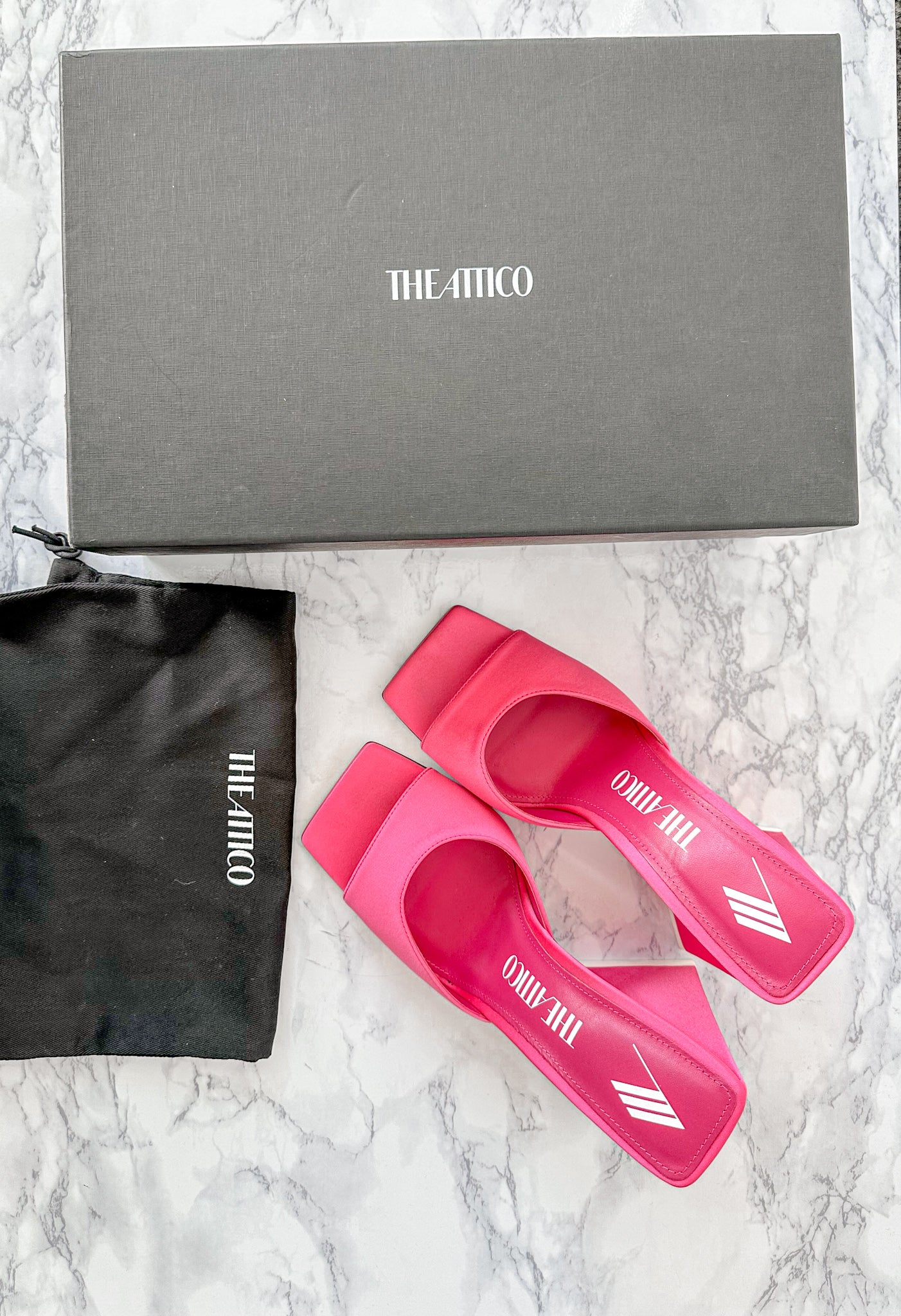 The Attico Devon Pink Satin High Heel Mules