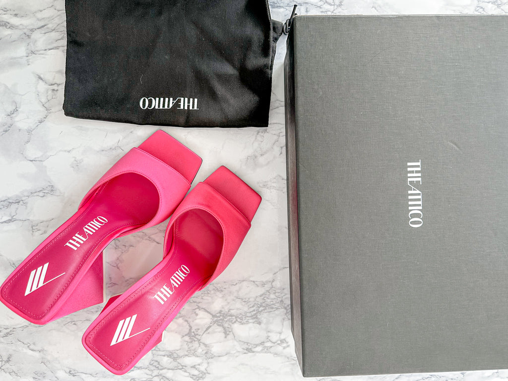 The Attico Devon Pink Satin High Heel Mules